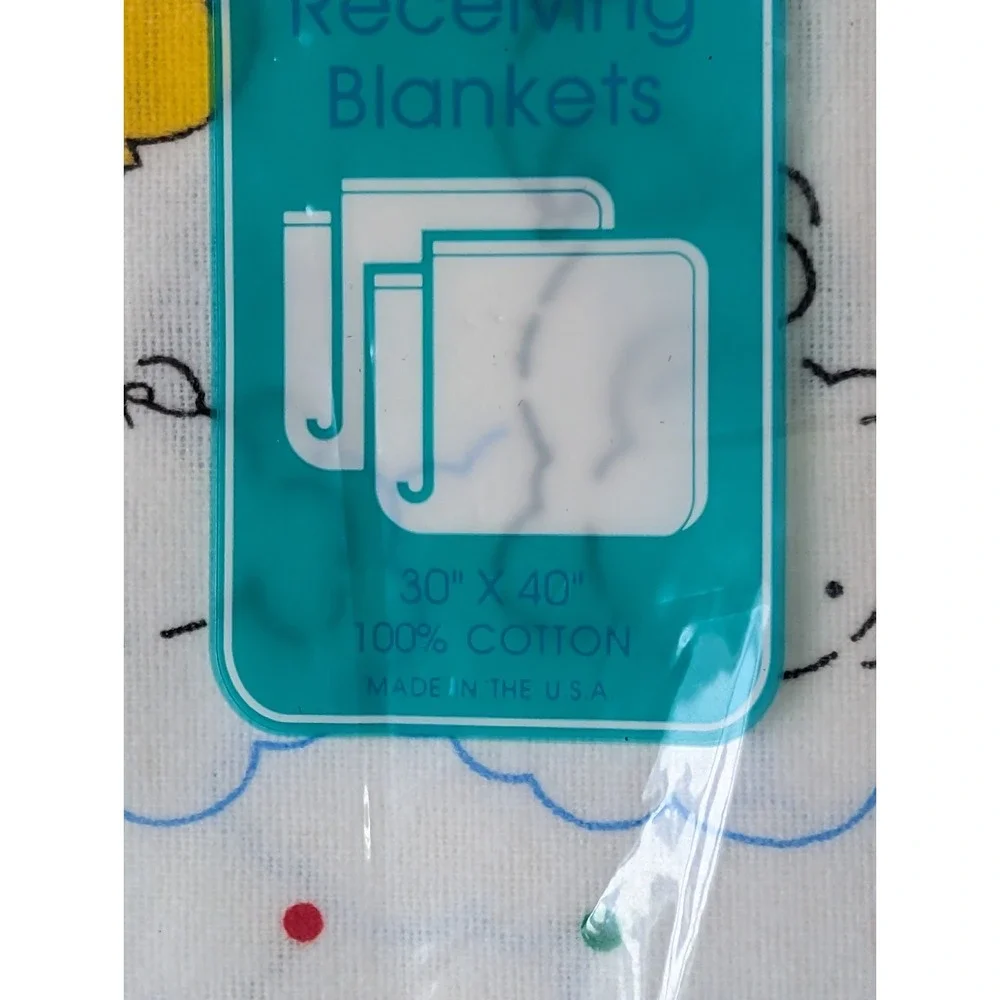 Vintage Carter's Infant Baby Receiving Blankets Bear Balloon Polk Dot Rare White